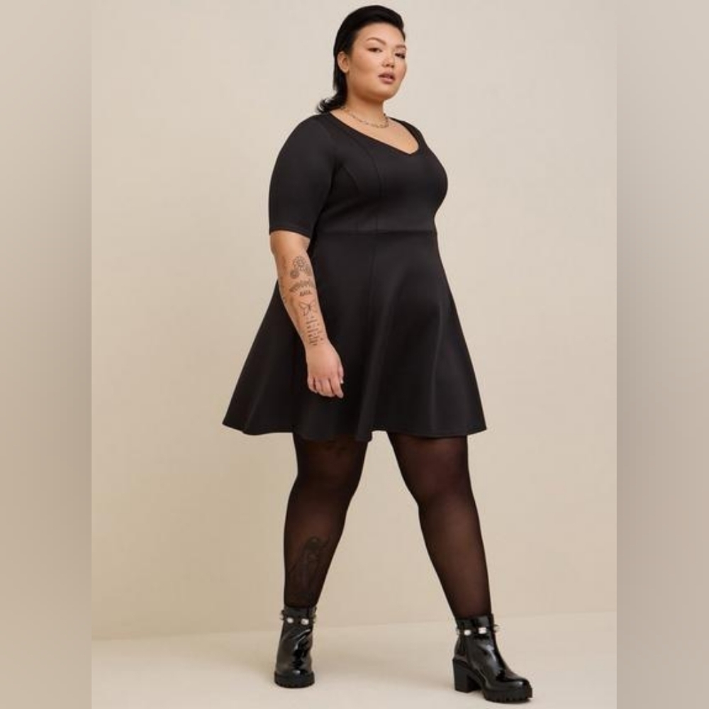 Torrid Fluted Fit & Flare Mini Dress Scuba Black NWT